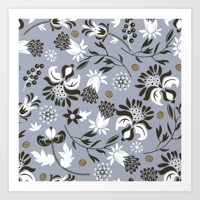 apt Prøv det Tvunget Victorian floral | slate gray Art Print by /CAM | Society6