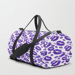 Two Kisses Collided Midnight Blue Lips Pattern On White Background Duffle Bag