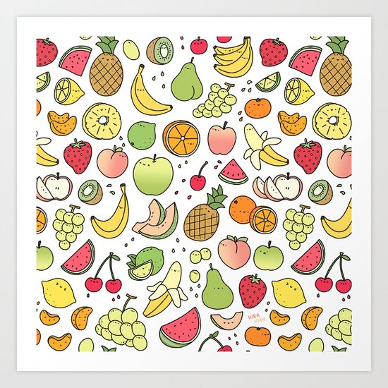 Juicy Fruits Doodle Art Print by kirakiradoodles | Society6