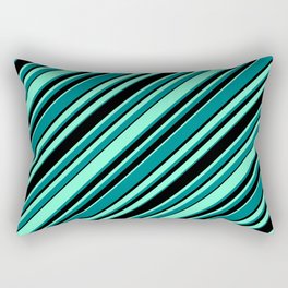 [ Thumbnail: Aquamarine, Teal, and Black Colored Pattern of Stripes Rectangular Pillow ]