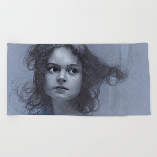 Behind greyness - pencil drawing on paperboard Beach Towel