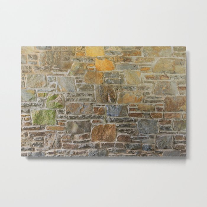 Avondale Brown Stone Wall and Mortar Texture Photography Metal Print