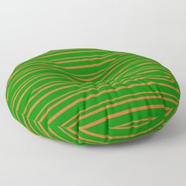 [ Thumbnail: Green & Chocolate Colored Lined/Striped Pattern Floor Pillow ]