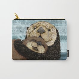 Sea Otter Mother and Baby Carry-All Pouch | Family, Babyanimal, Digital, Sea, Seaotter, Painting, Wildlife, Parent, Blue, Love 