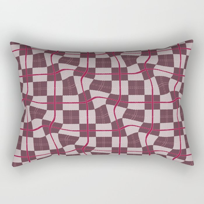 Wine Red Warped Checkerboard Grid Illustration Rectangular Pillow