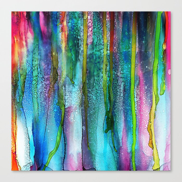 Rainbow Rain Alcohol Ink Painting Canvas Print By Klaraacel