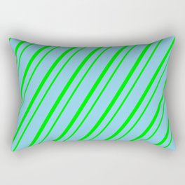 [ Thumbnail: Sky Blue & Lime Colored Striped Pattern Rectangular Pillow ]