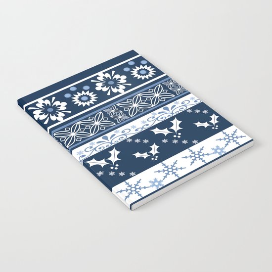 Retro . Christmas pattern . Blue background . Notebook