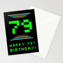[ Thumbnail: 79th Birthday - Nerdy Geeky Pixelated 8-Bit Computing Graphics Inspired Look Stationery Cards ]