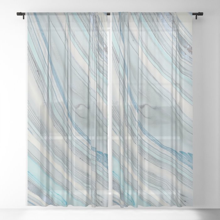 Soft Blue Aqua Marble Elegance Sheer Curtain