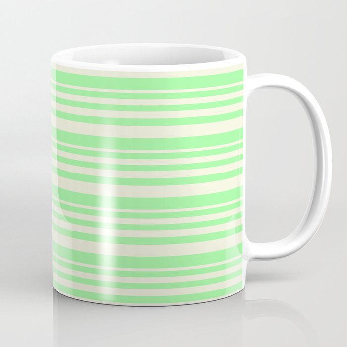 Beige and Green Colored Lined/Striped Pattern Coffee Mug