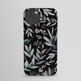 Black Eucalyptus Leaves Pattern iPhone Case