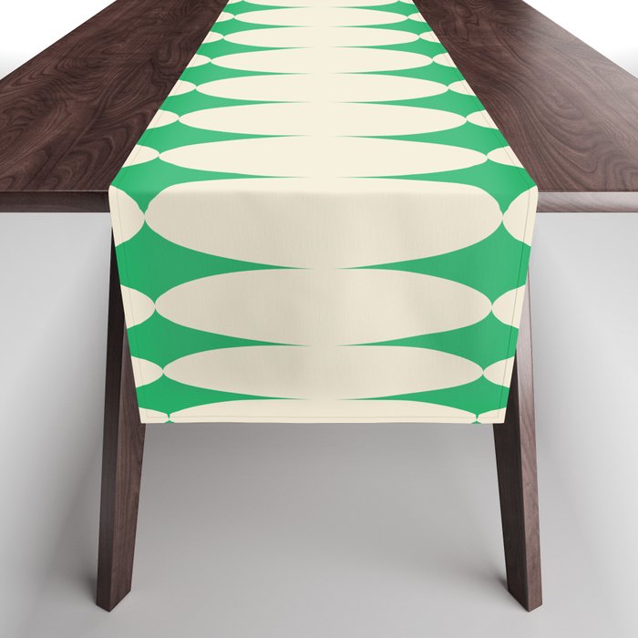 Retro Round Pattern - White Green Table Runner