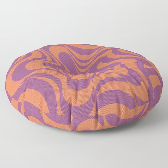 Abstract Groovy Retro Liquid Swirl Purple Orange Pattern Floor Pillow