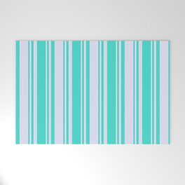 [ Thumbnail: Lavender & Turquoise Colored Pattern of Stripes Welcome Mat ]