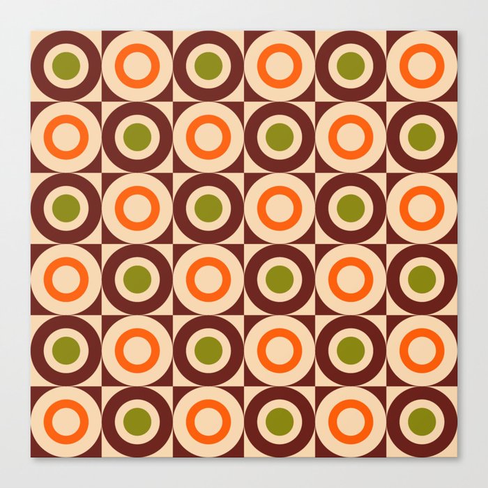 Pop Art Square and Circle Pattern 827 Green Orange Brown and Beige Canvas Print
