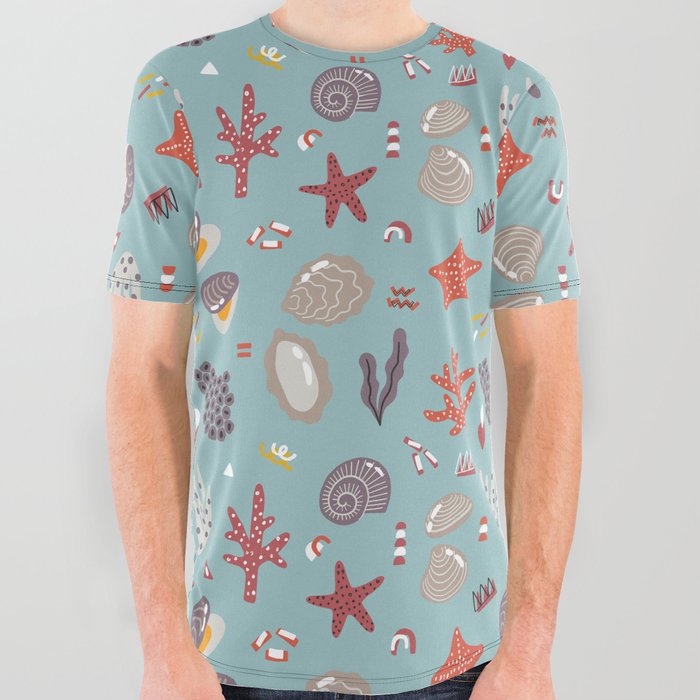 Sea Shells and Coral All Over Graphic Tee