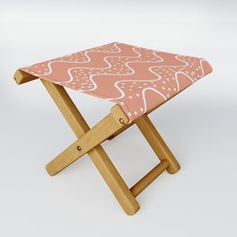 Abstract Dotted And Plain Wavy Lines Pattern - Dark Salmon and White Folding Stool