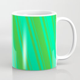 [ Thumbnail: Green and Lime Green Colored Lined Pattern Coffee Mug ]