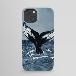 Hump Back Whale tail breaking the surface of stormy waves at sea iPhone Case