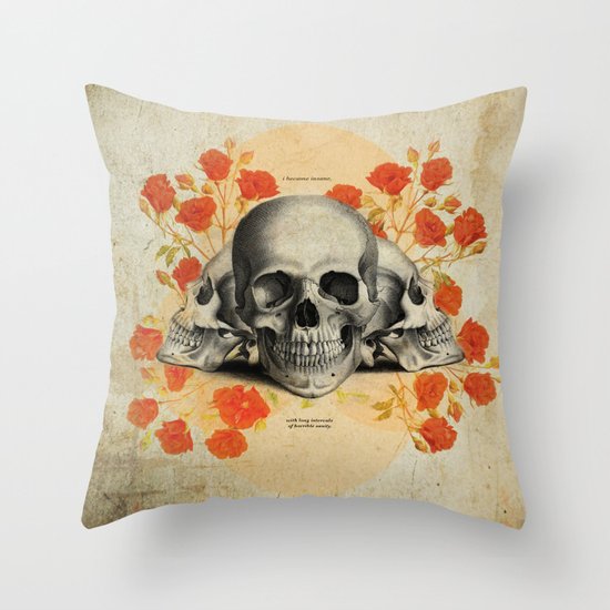 I Became Insane... Edgar Allan Poe Skull Print Throw Pillow