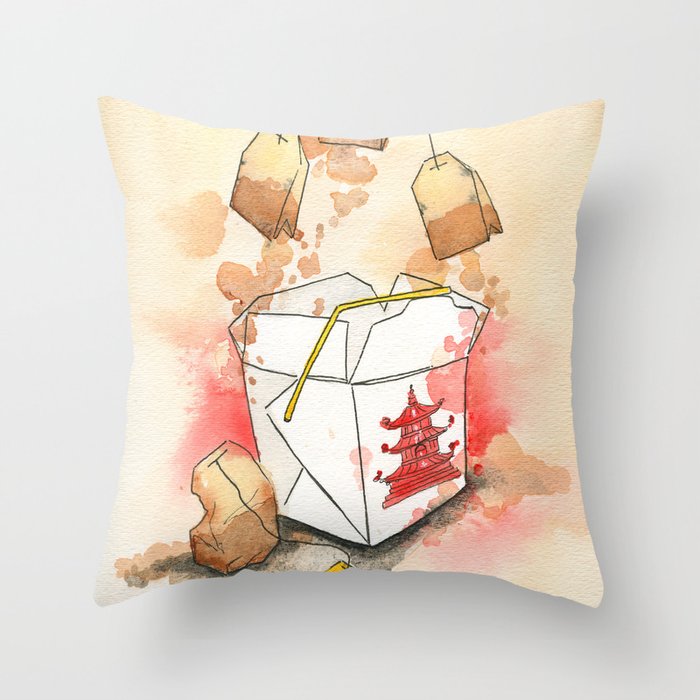 Tea Bags and Take out Throw Pillow