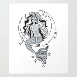Mermaid Moon Goddess Art Print