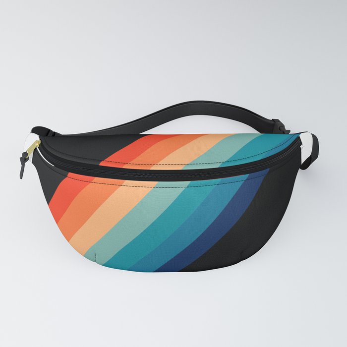 Retro 70s Stripe Colorful Rainbow Black Fanny Pack