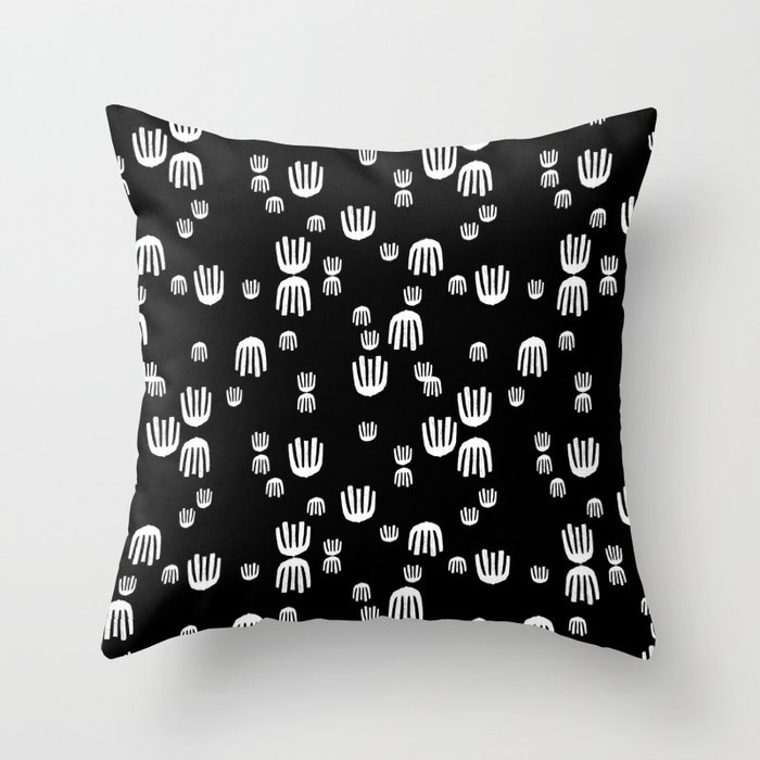 Linocut black and white minimal hand pattern minimalist decor scandinavian design Throw Pillow