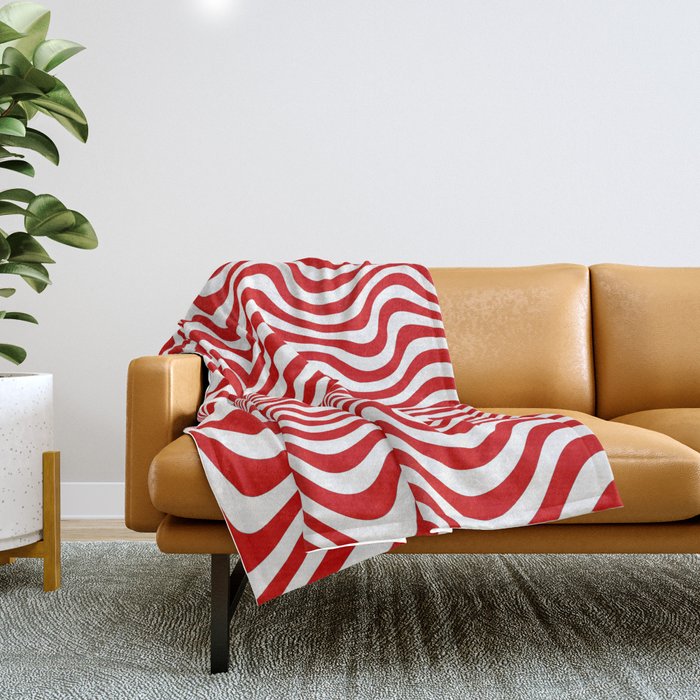 Red Minimal Retro Abstract Liquid Swirl Fun Wavy Throw Blanket