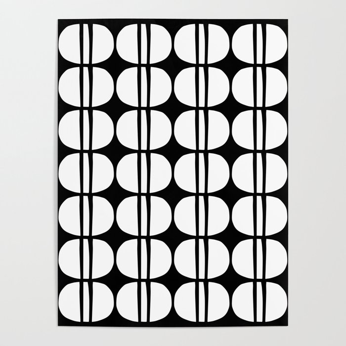 Mid Century Modern Scandinavian Geometric 132 Black and White Poster