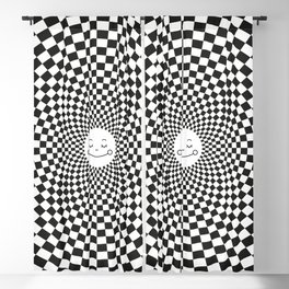 Checkered Black and White Smiley Sun Blackout Curtain