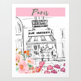 Paris Cafe Sketch Art Print