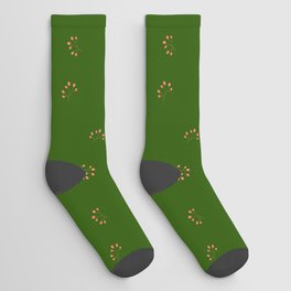 Branches With Red Berries Seamless Pattern on Green Background Socks