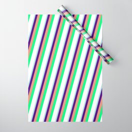[ Thumbnail: Powder Blue, Indigo, Dark Salmon, Green, and White Colored Pattern of Stripes Wrapping Paper ]