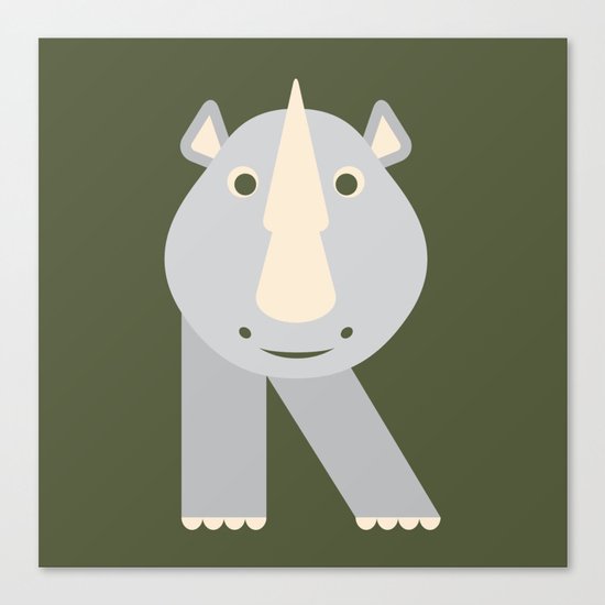Letter R // Animal Alphabet // Rhino Monogram Canvas Print