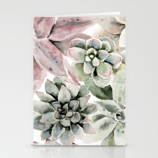 Circular Succulent Watercolor Stationery Cards