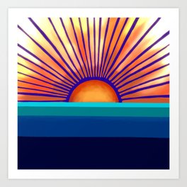Sunrise with Ocean Lines Design Art Print
