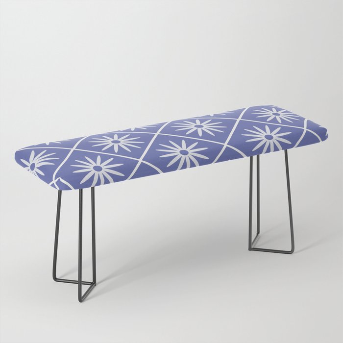 White Daisy Flower pattern on very peri argyle  Bench