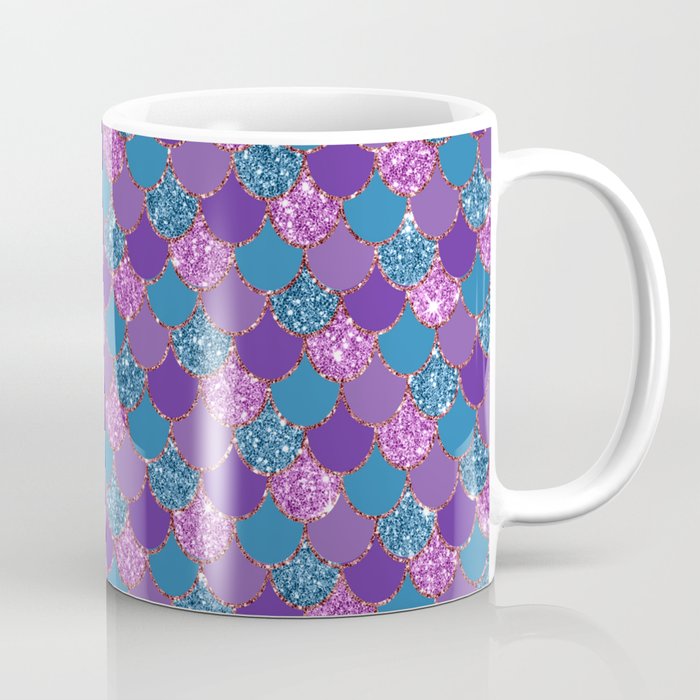 Glitter Mermaid Scales Purple Pink Teal Coffee Mug