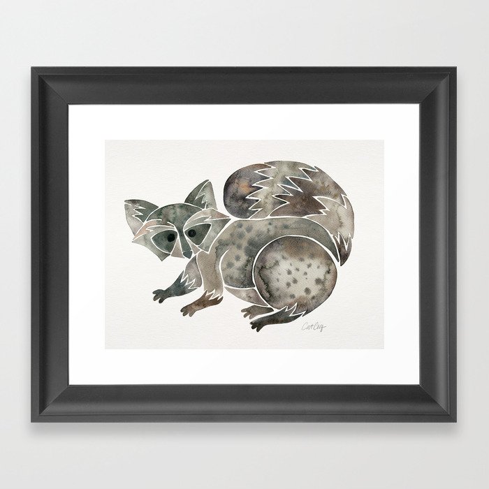 Raccoon – Warm Grey Palette Framed Art Print