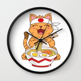 Japanese Ramen Gift Anime Cat Noodle Kitten Print Wall Clock