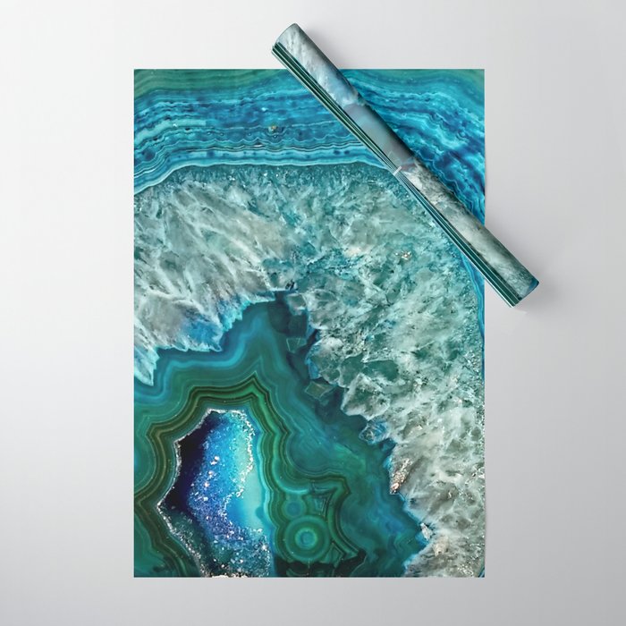 Aqua turquoise agate mineral gem stone Wrapping Paper
