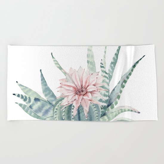 Petite Cactus Echeveria Beach Towel