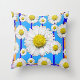 Modern Art Blue Shasta Flowers Pattern Throw Pillow