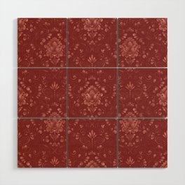 Damask Pattern with Glittery Metallic Accents Red Wood Wall Art