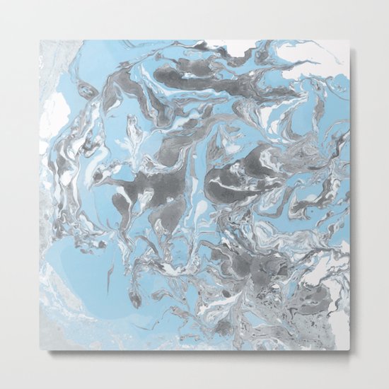 Cyan And Grey Marble Texture Acrylic Liquid Paint Art Metal Print