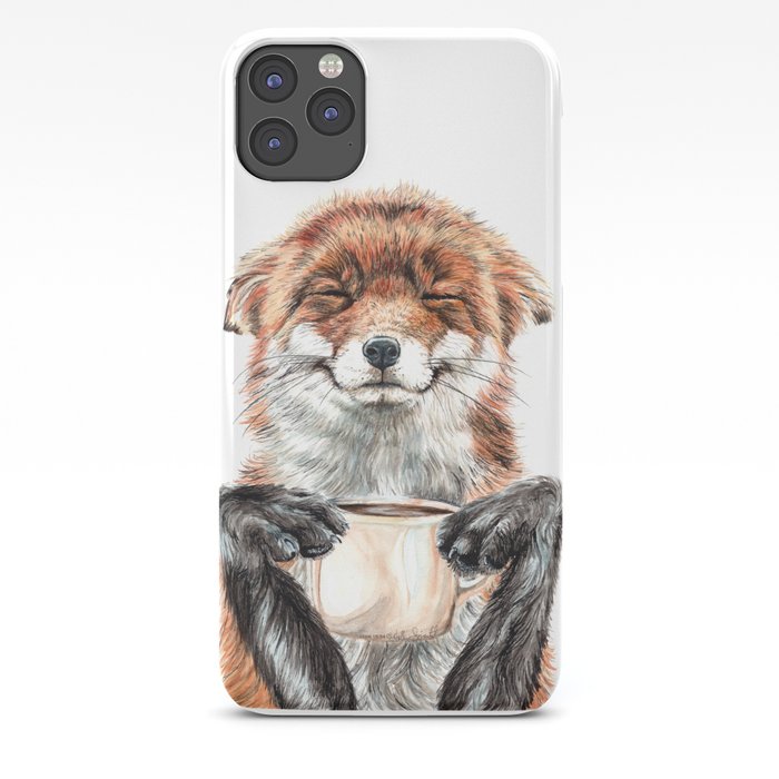 " Morning fox " Red fox with her morning coffee iPhone Case
