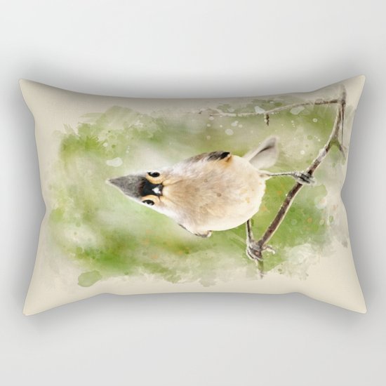 Watercolor Tufted Titmouse Art Rectangular Pillow