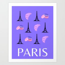 Paris Eiffel Tower Retro Modern Purple Lilac Art Decor Illustration  Art Print